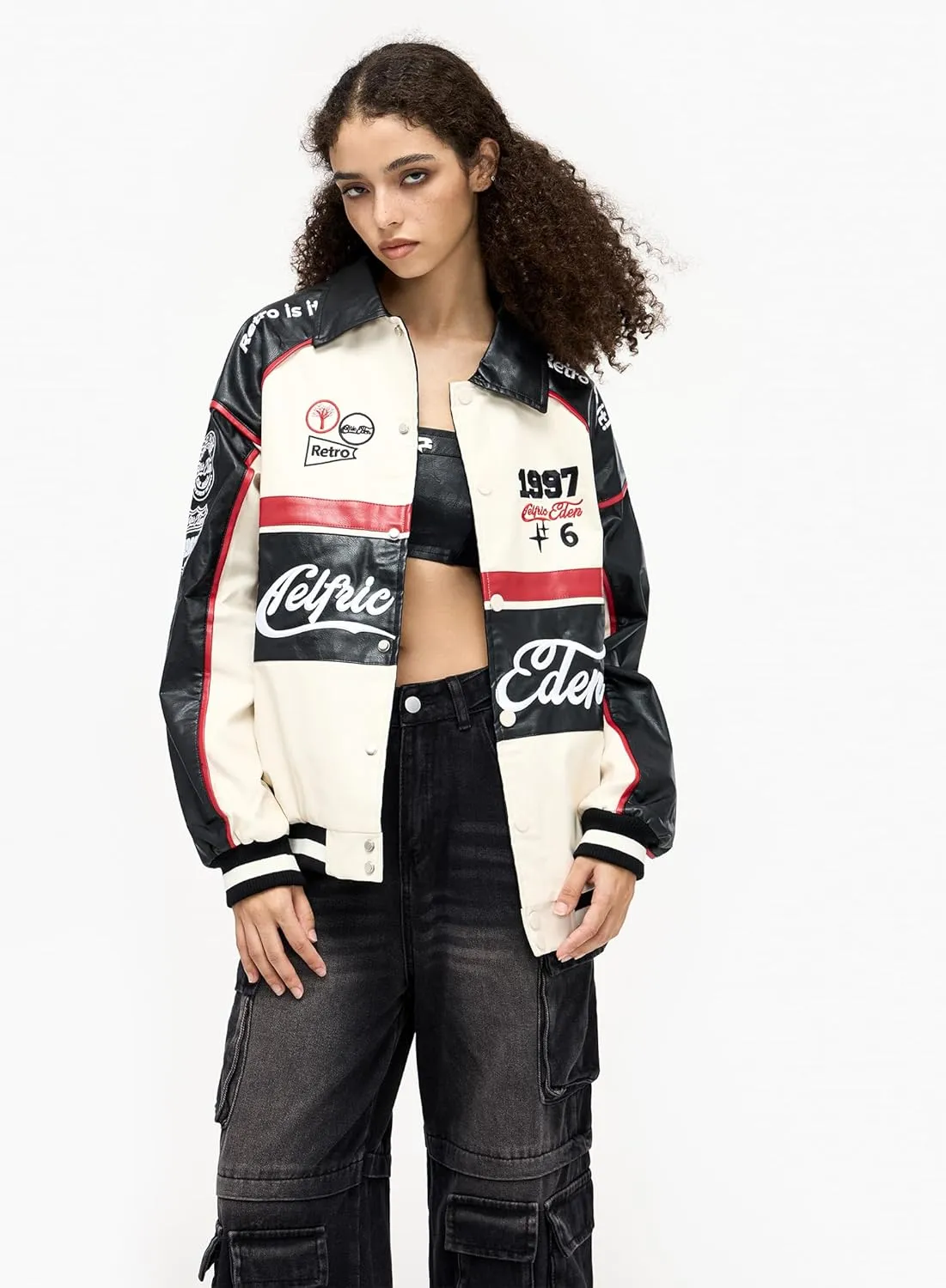Aelfric Eden Faux Leather Racing Jacket Oversized Motorcycle Biker Racer Jackets Streetwear Unisex