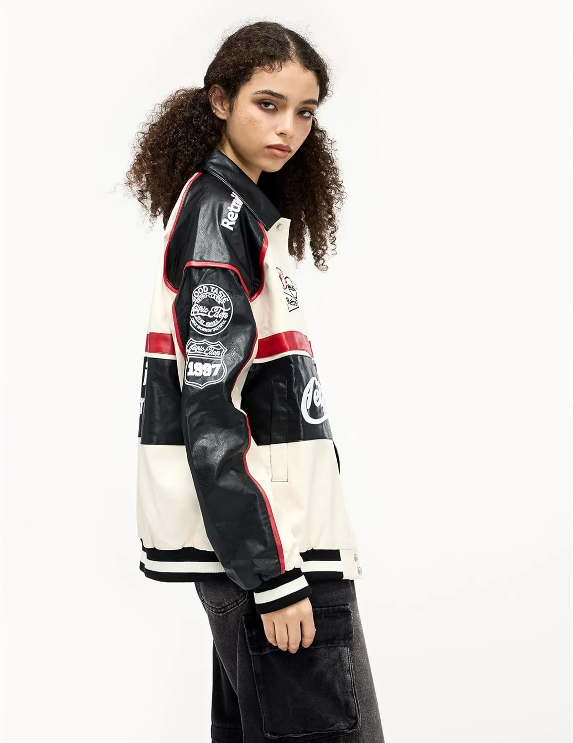 Aelfric Eden Faux Leather Racing Jacket Oversized Motorcycle Biker Racer Jackets Streetwear Unisex