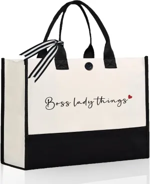 Afterprints Boss Gifts for Women, Best Boss Lady Canvas Tote Bag, Gifts for Bosses Female Leaving, Birthday, Bosses Day, Christmas, Travel Beach Bag