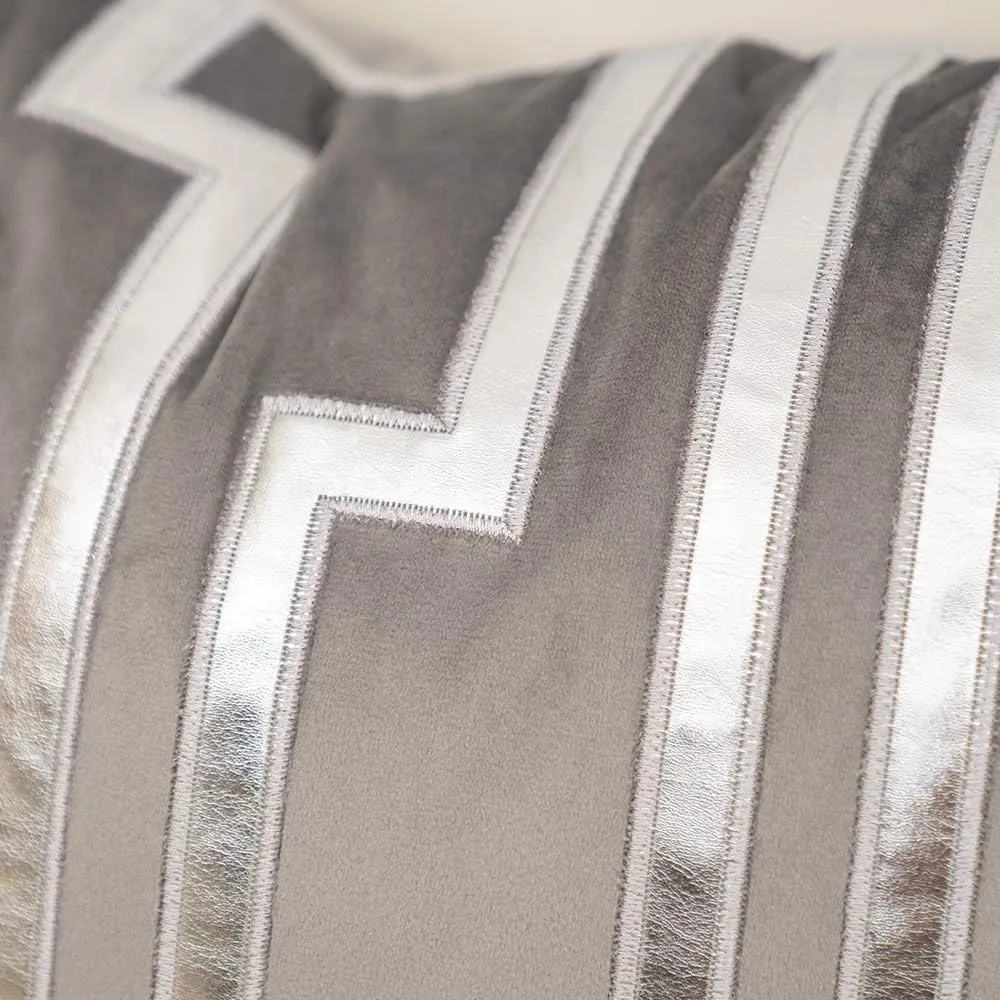 Alerfa Gold Leather Striped Gray Throw Pillow Cover 20x20 Inch, Geometric Luxury Decorative Embroidered Velvet Pillow Cover for Couch Living Room Bedroom