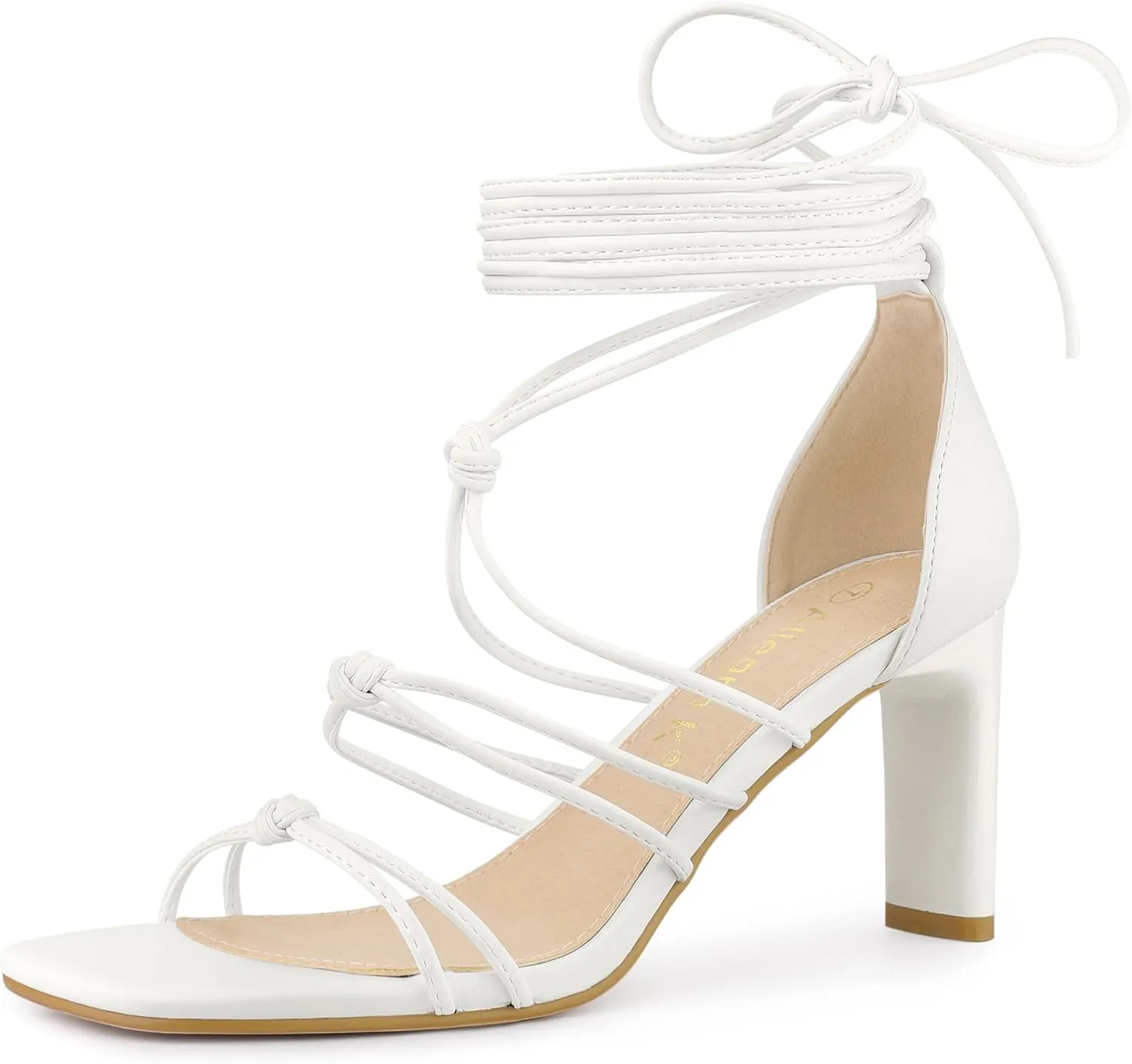 Allegra K Women's Lace Up Strappy Chunky High Heels Sandals