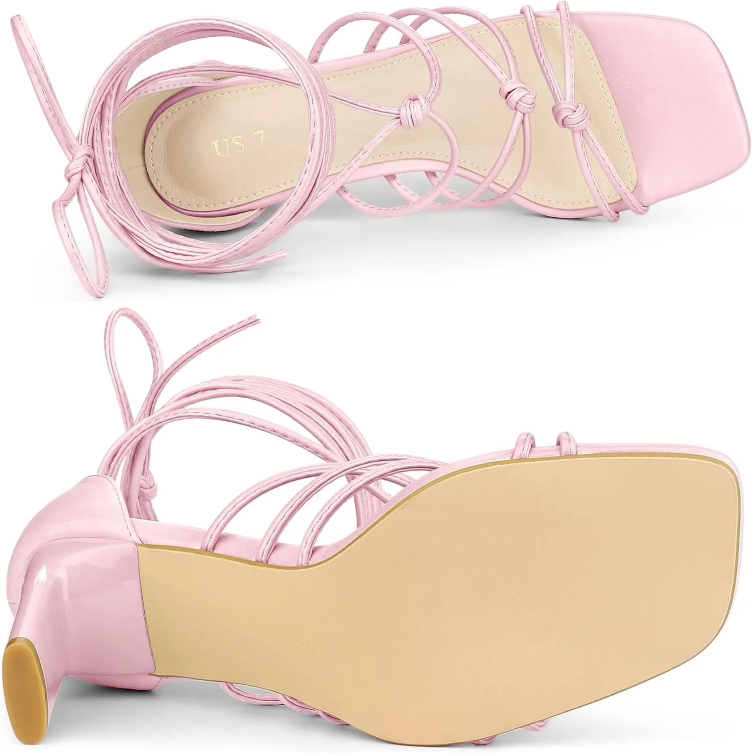 Allegra K Women's Lace Up Strappy Chunky High Heels Sandals