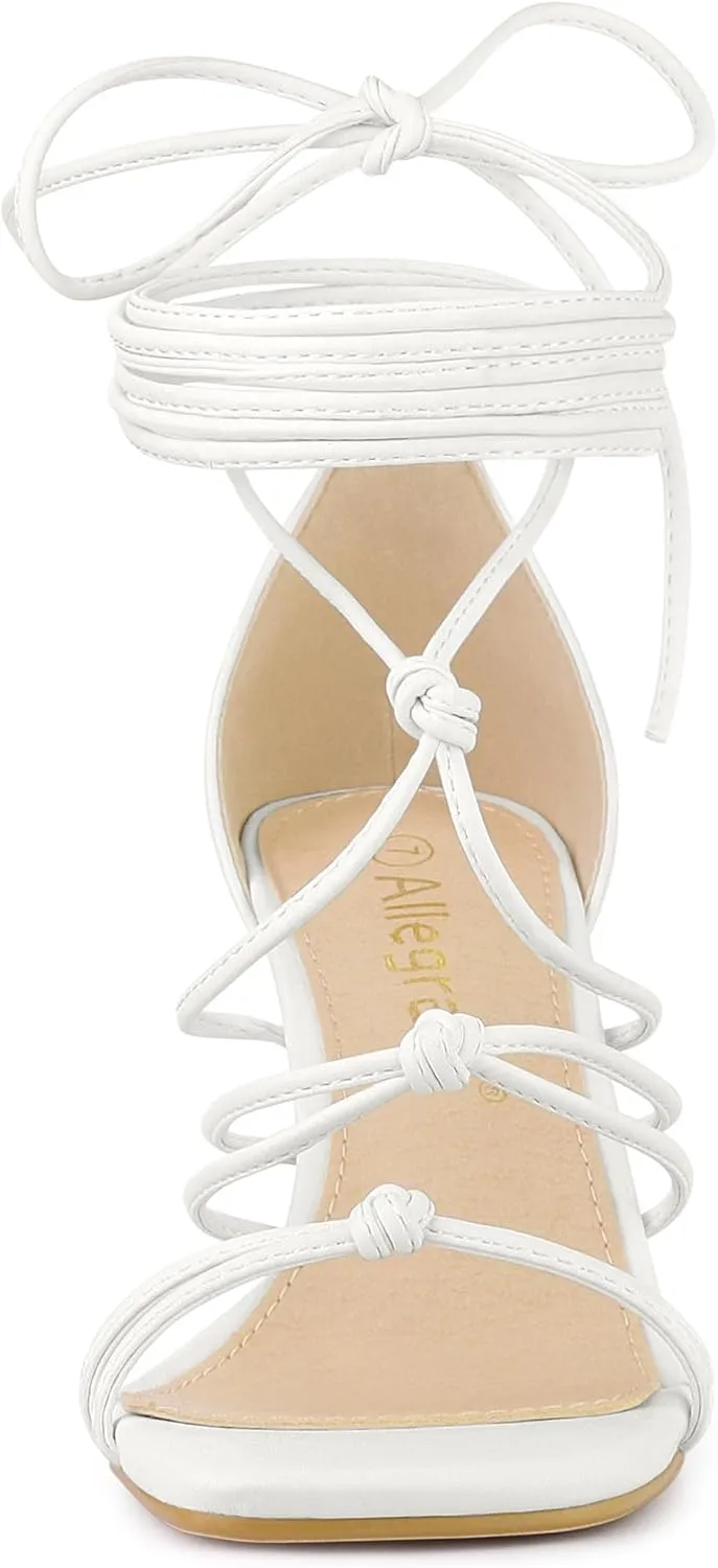 Allegra K Women's Lace Up Strappy Chunky High Heels Sandals