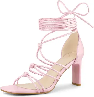 Allegra K Women's Lace Up Strappy Chunky High Heels Sandals