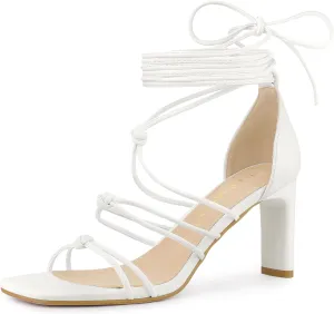 Allegra K Women's Lace Up Strappy Chunky High Heels Sandals