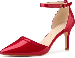 Allegra K Women's Pointed Toe Stiletto High Heel Pumps Ankle Strap Wedding Bridal Evening Party Dress Shoes