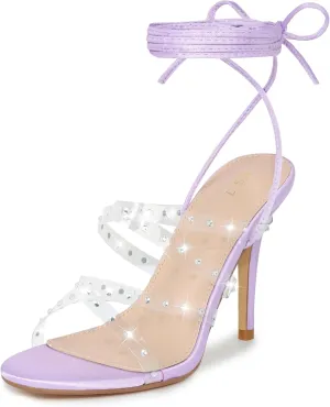 Allegra K Women's Strappy Rhinestone Lace Up Stiletto Heel Sandals