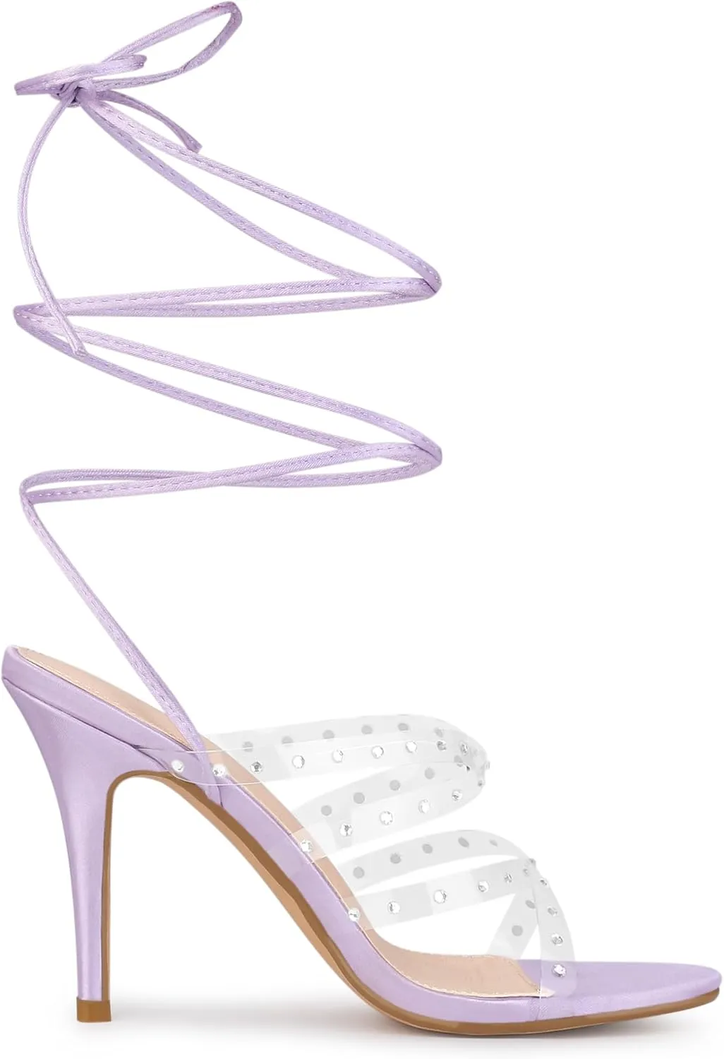 Allegra K Women's Strappy Rhinestone Lace Up Stiletto Heel Sandals