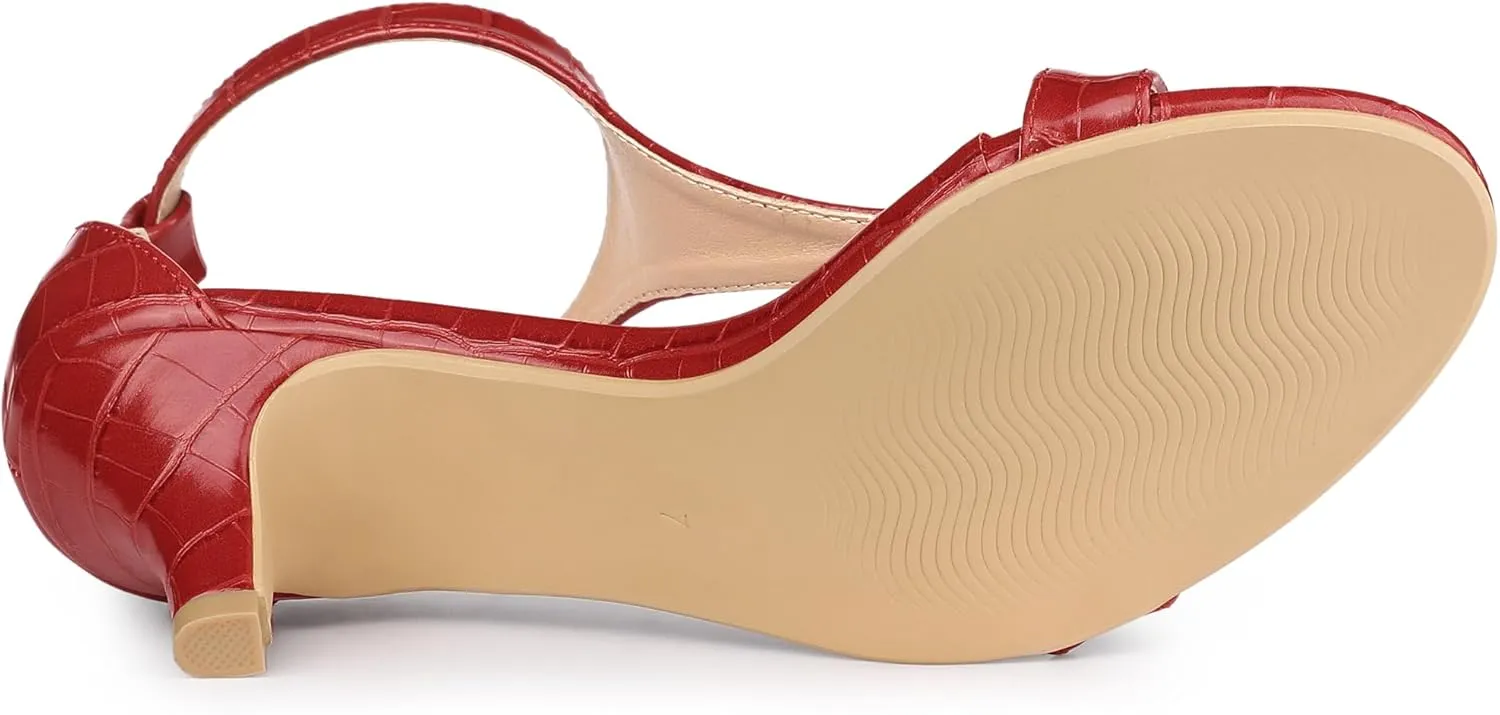 Allegra K Women's t Strap Embossed Kitten Heel Sandals