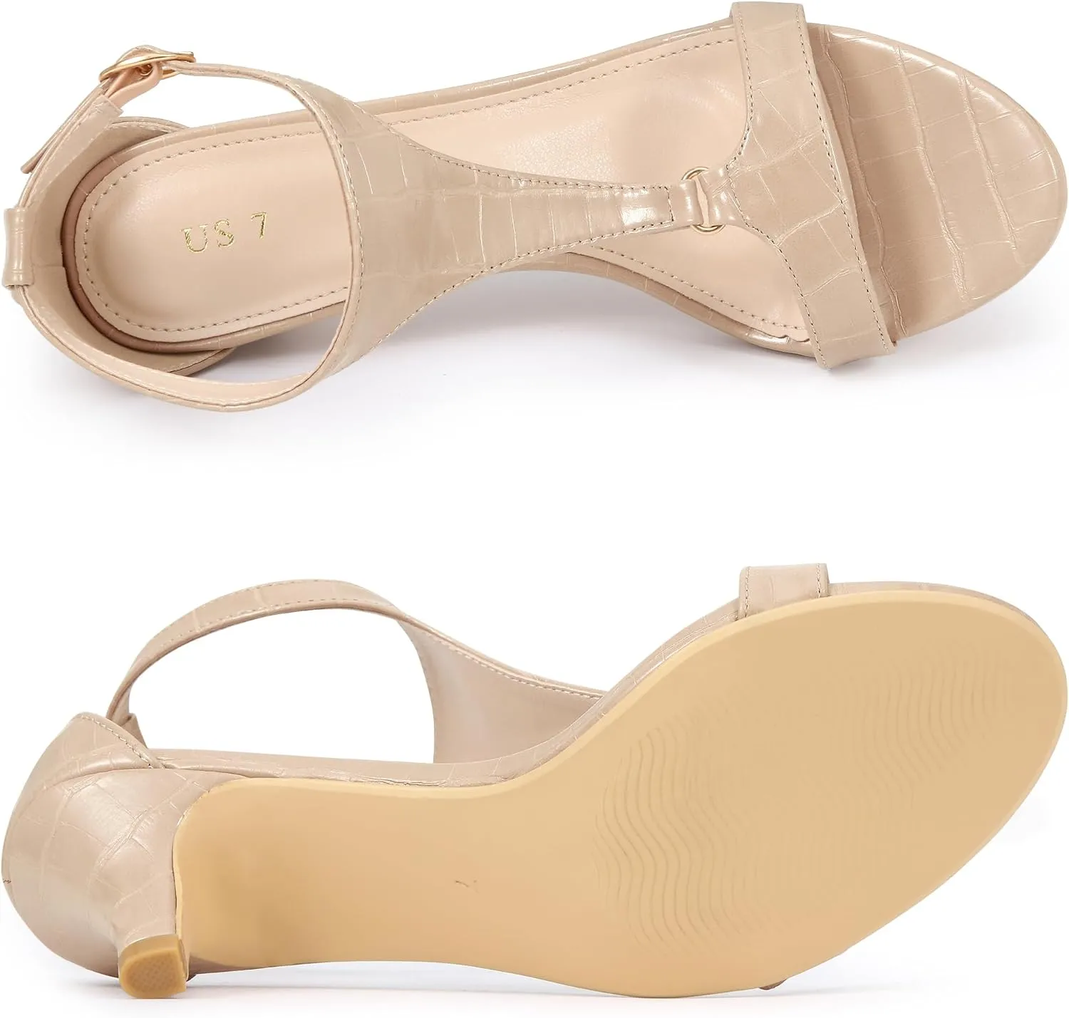 Allegra K Women's t Strap Embossed Kitten Heel Sandals