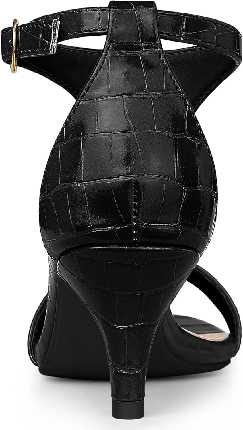 Allegra K Women's t Strap Embossed Kitten Heel Sandals