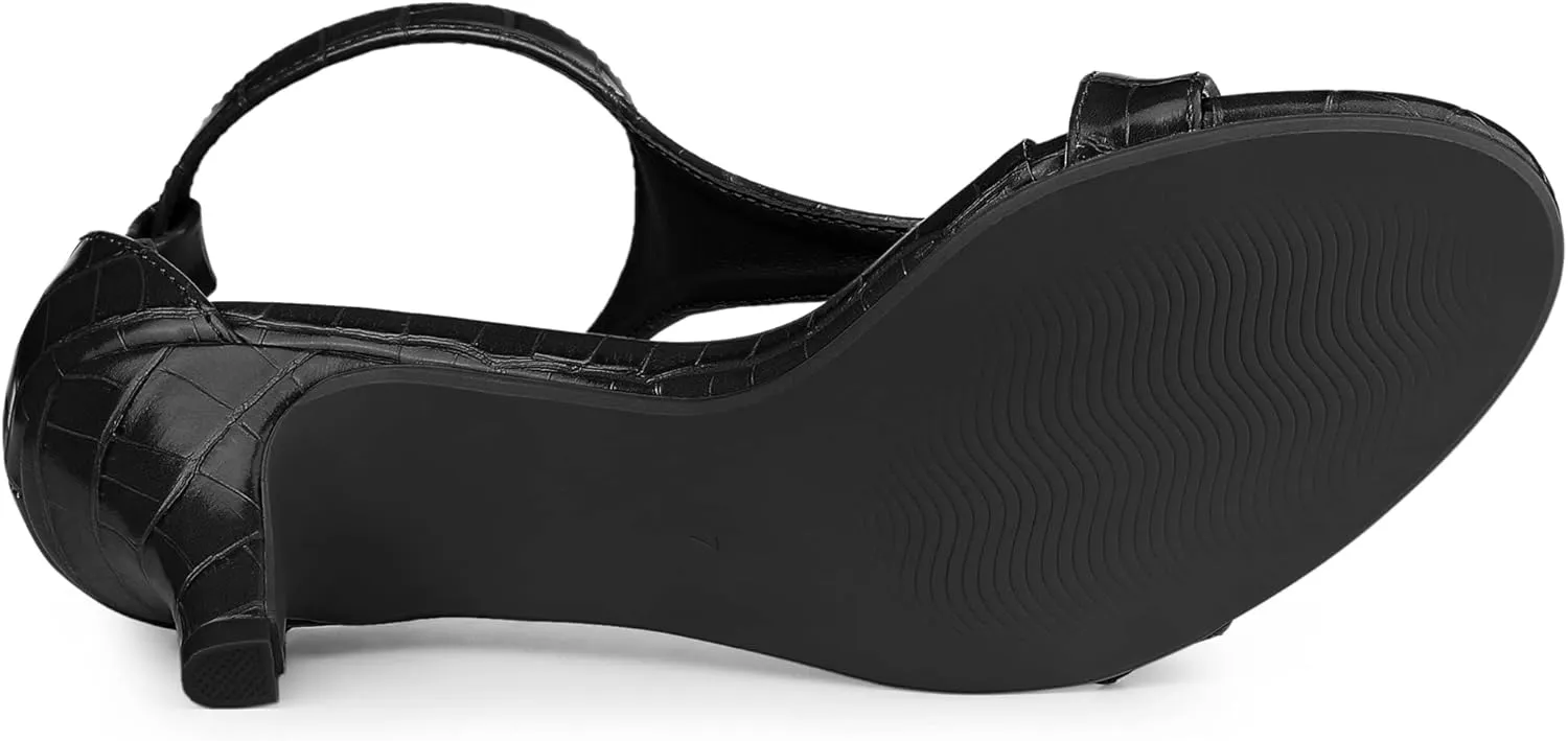 Allegra K Women's t Strap Embossed Kitten Heel Sandals
