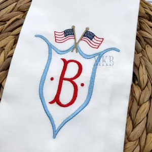 American Flag Crest, Patriotic Scroll Crest, Machine Embroidery Design, Satin Stitch