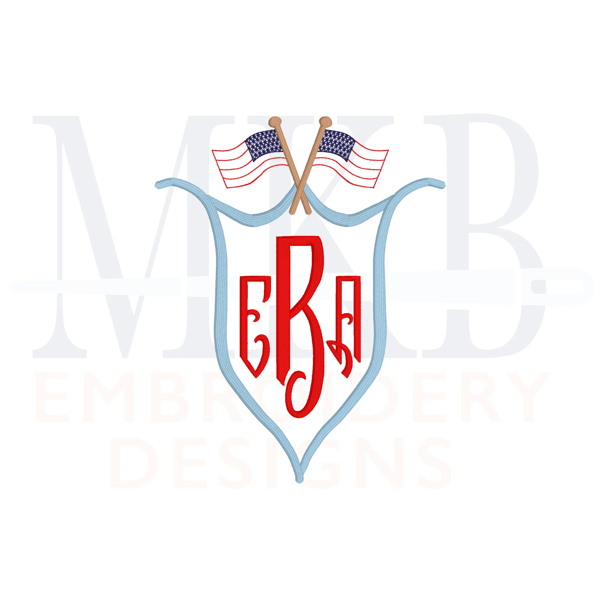 American Flag Crest, Patriotic Scroll Crest, Machine Embroidery Design, Satin Stitch