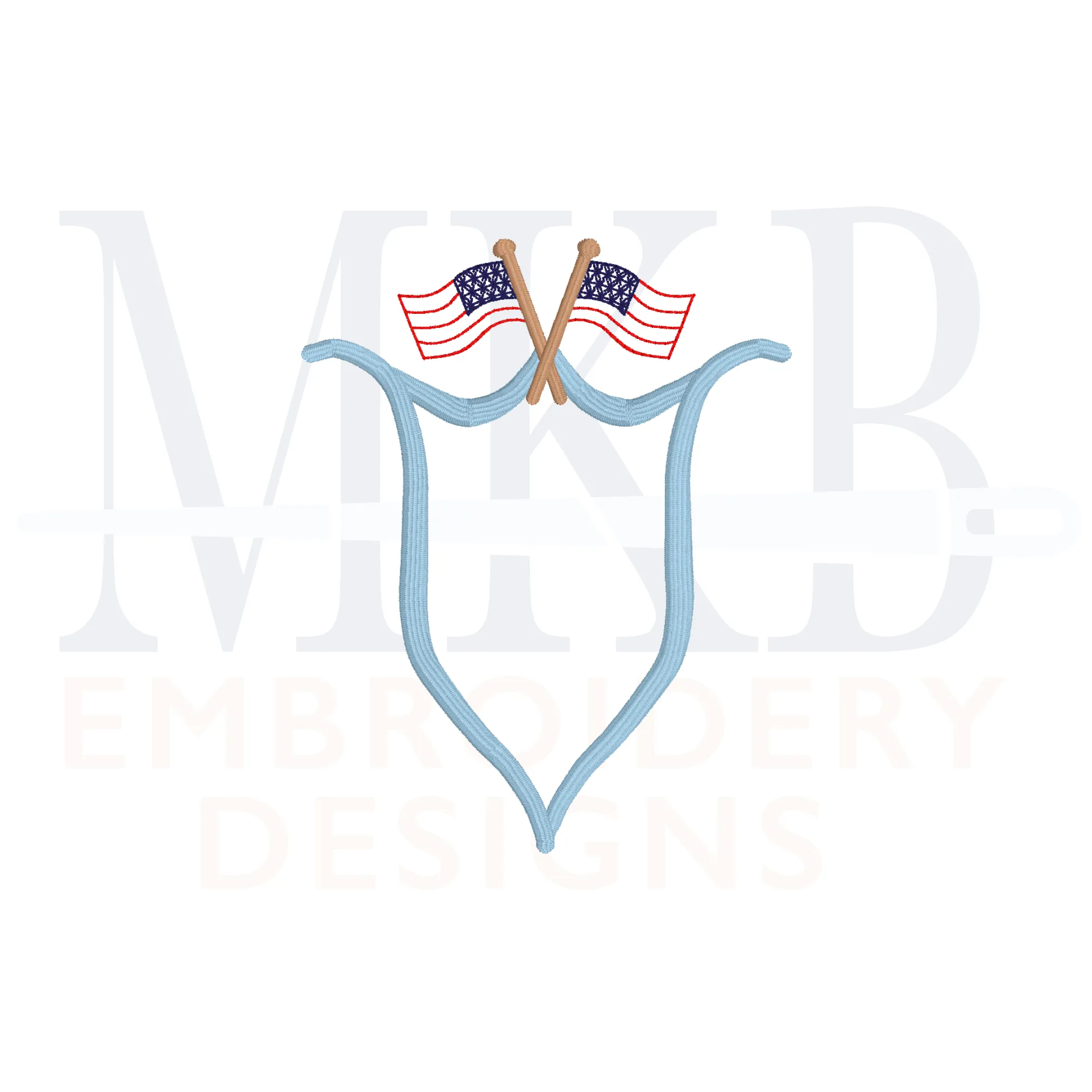 American Flag Crest, Patriotic Scroll Crest, Machine Embroidery Design, Satin Stitch
