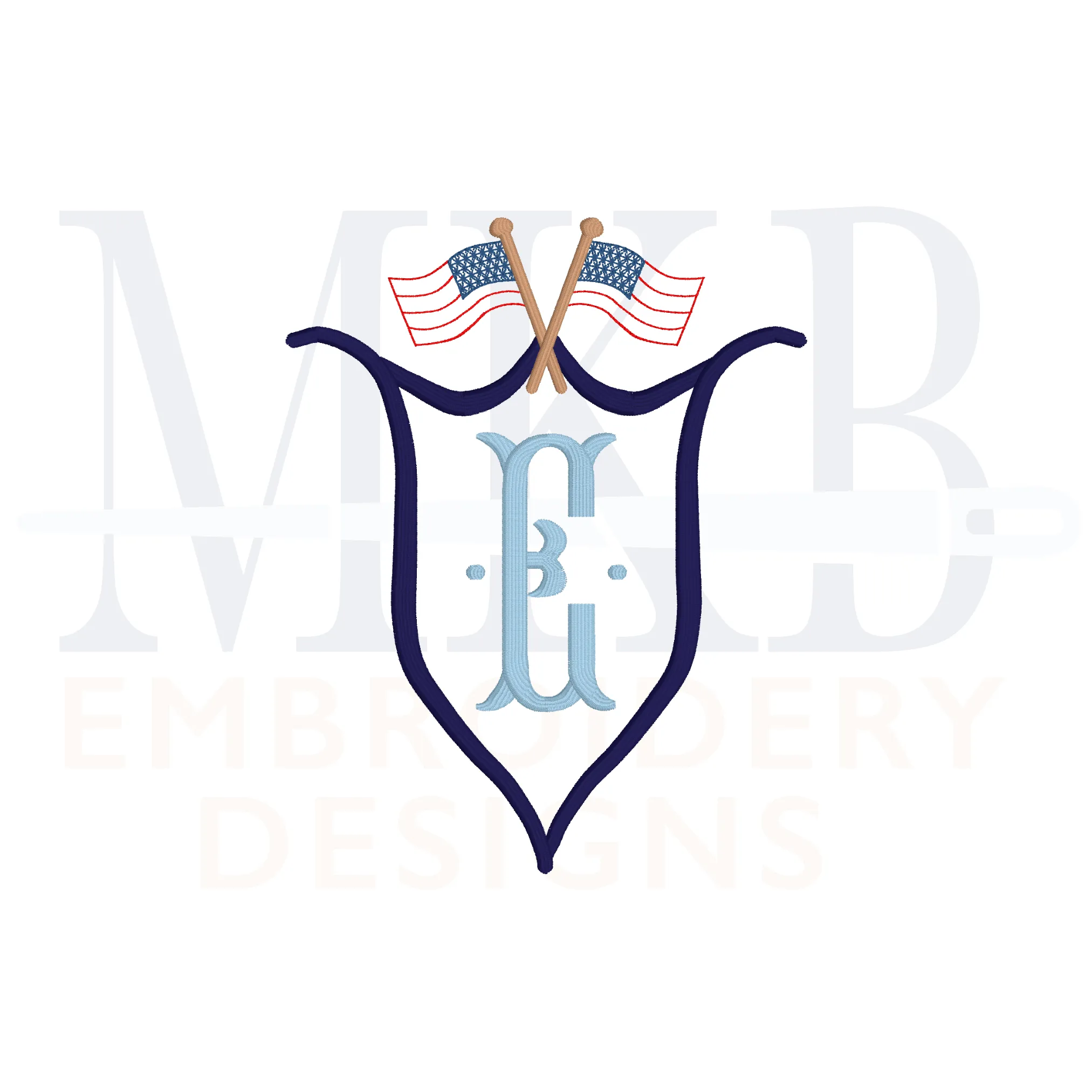 American Flag Crest, Patriotic Scroll Crest, Machine Embroidery Design, Satin Stitch