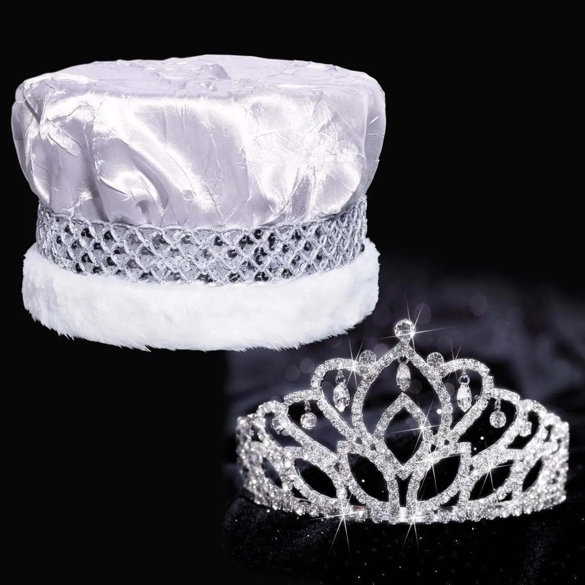 Anderson's Royal Grandeur Set, Mirabella Tiara/Crushed Satin Crown/Silver Band/Fur Trim
