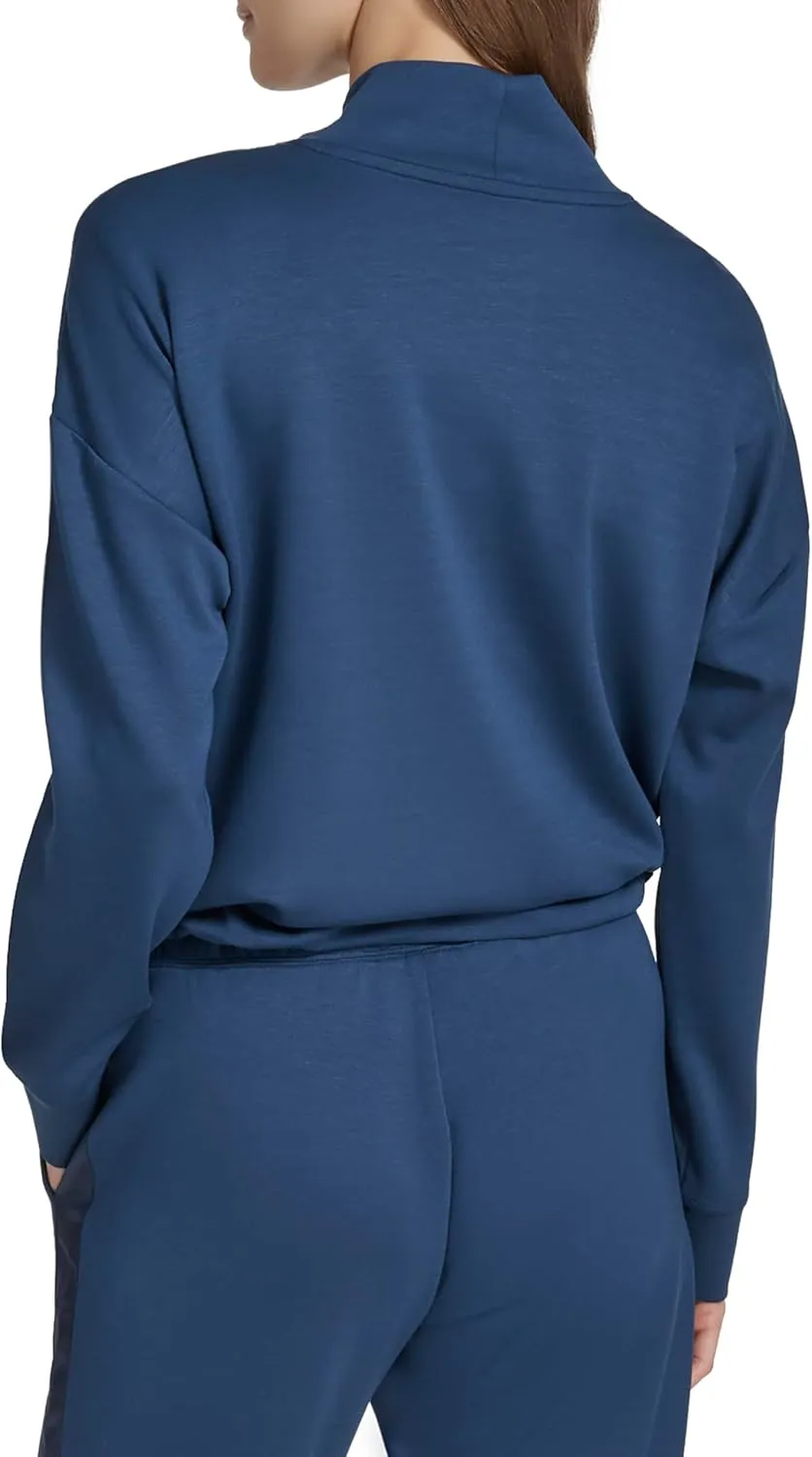 Andrew Marc Women's Drawstring Waist Satin Taping Turtleneck Shirt