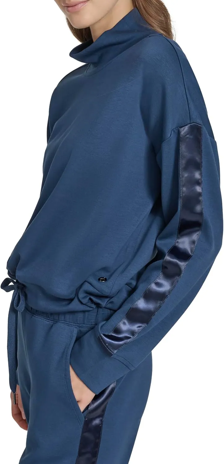 Andrew Marc Women's Drawstring Waist Satin Taping Turtleneck Shirt
