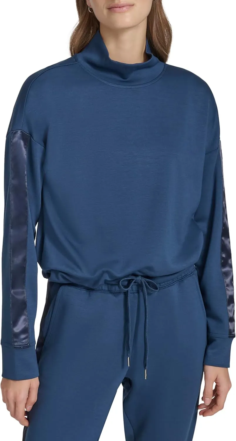 Andrew Marc Women's Drawstring Waist Satin Taping Turtleneck Shirt