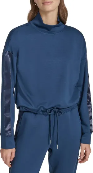 Andrew Marc Women's Drawstring Waist Satin Taping Turtleneck Shirt