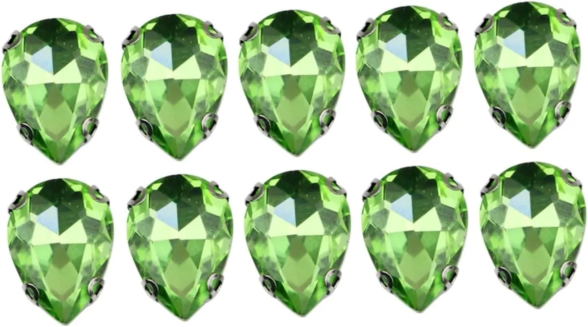 Angoily Water Drop Rhinestones 50pcs Teardrop Sew on Rhinestones Light Green for Wedding Accessories