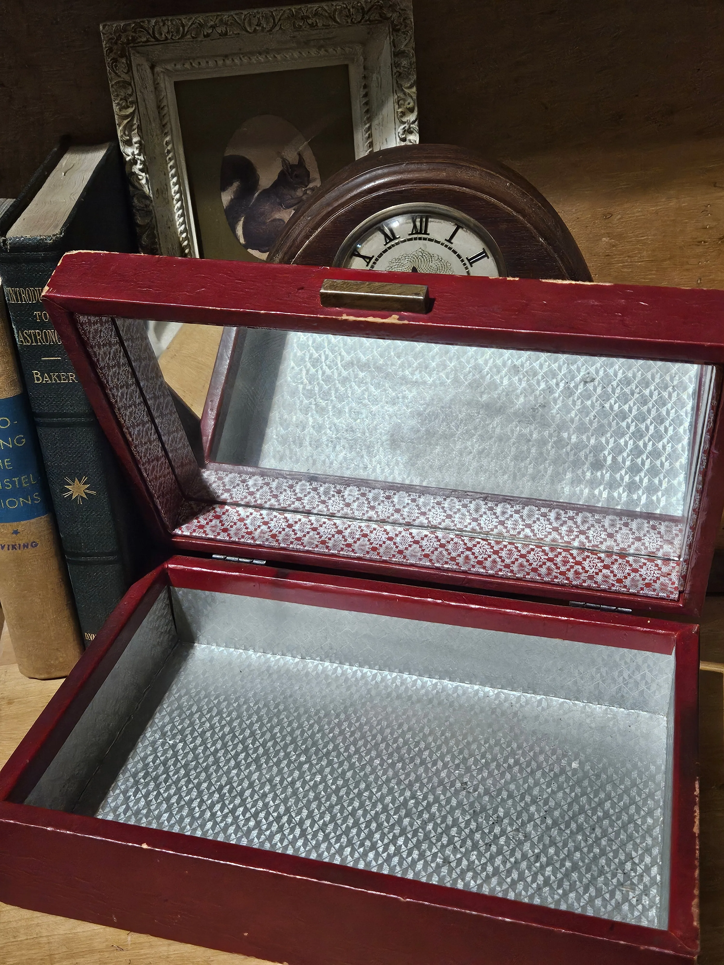 Antique Mirrored Faux Leather Jewelry Box