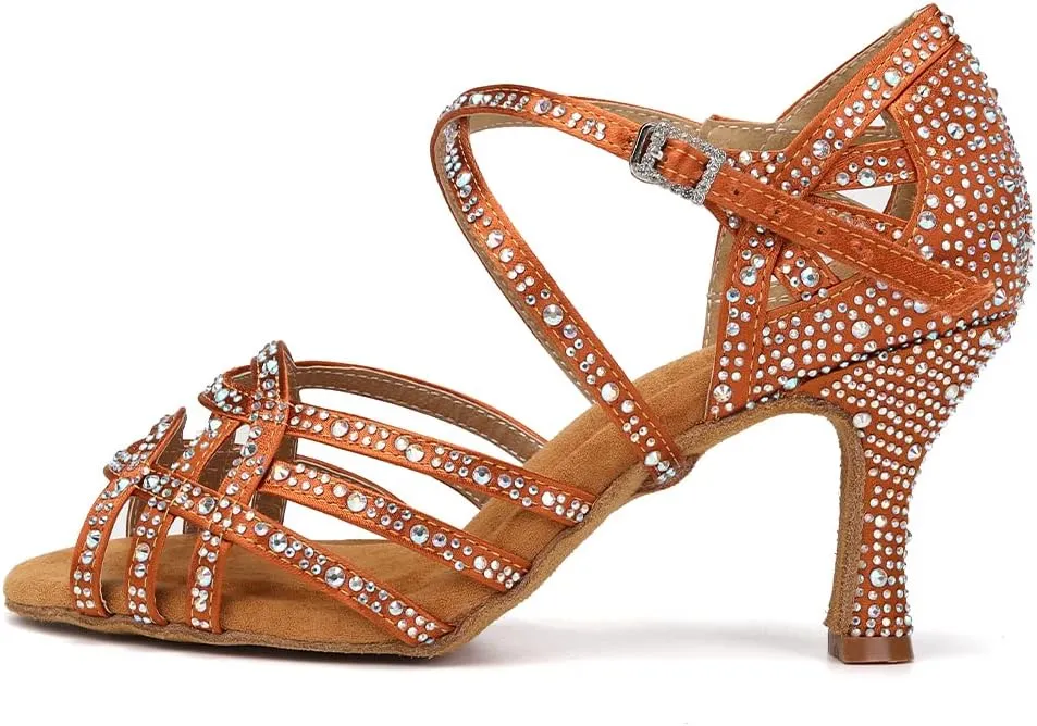 AOQUNFS Rhinestones Latin Dance Shoes Salsa Ballroom Practice Performance Dance Shoes for Women,Model L357