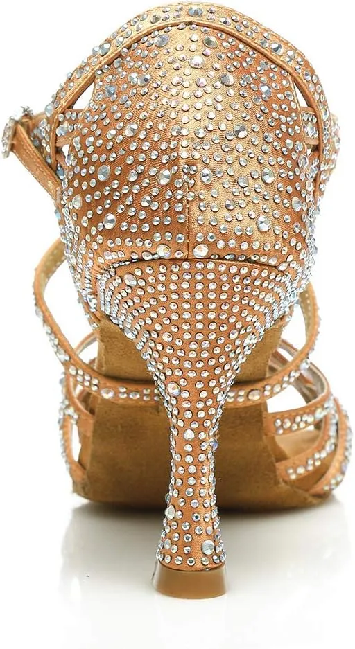 AOQUNFS Rhinestones Latin Dance Shoes Salsa Ballroom Practice Performance Dance Shoes for Women,Model L357
