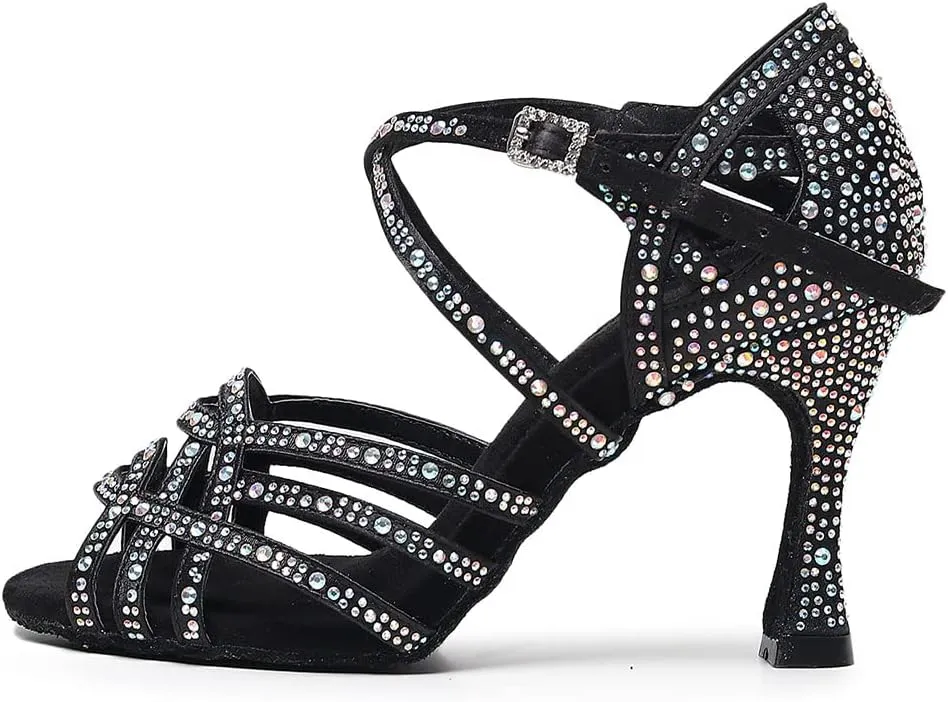 AOQUNFS Rhinestones Latin Dance Shoes Salsa Ballroom Practice Performance Dance Shoes for Women,Model L357