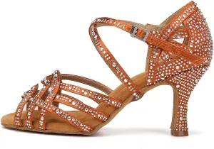 AOQUNFS Rhinestones Latin Dance Shoes Salsa Ballroom Practice Performance Dance Shoes for Women,Model L357