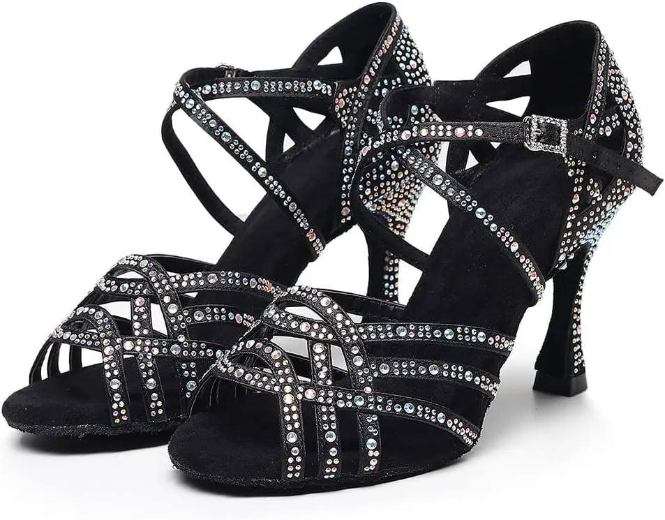 AOQUNFS Rhinestones Latin Dance Shoes Salsa Ballroom Practice Performance Dance Shoes for Women,Model L357