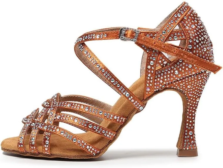 AOQUNFS Rhinestones Latin Dance Shoes Salsa Ballroom Practice Performance Dance Shoes for Women,Model L357