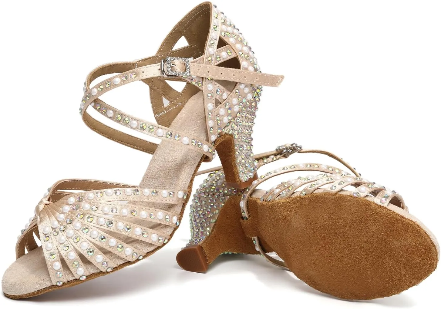 AOQUNFS Women's Rhinestones Latin Dance Shoes Ballroom Salsa Performance Professional Practice Dancing Shoes,Model L429