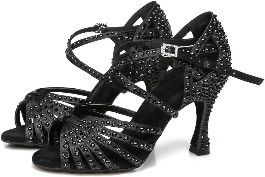 AOQUNFS Women's Rhinestones Latin Dance Shoes Ballroom Salsa Performance Professional Practice Dancing Shoes,Model L429
