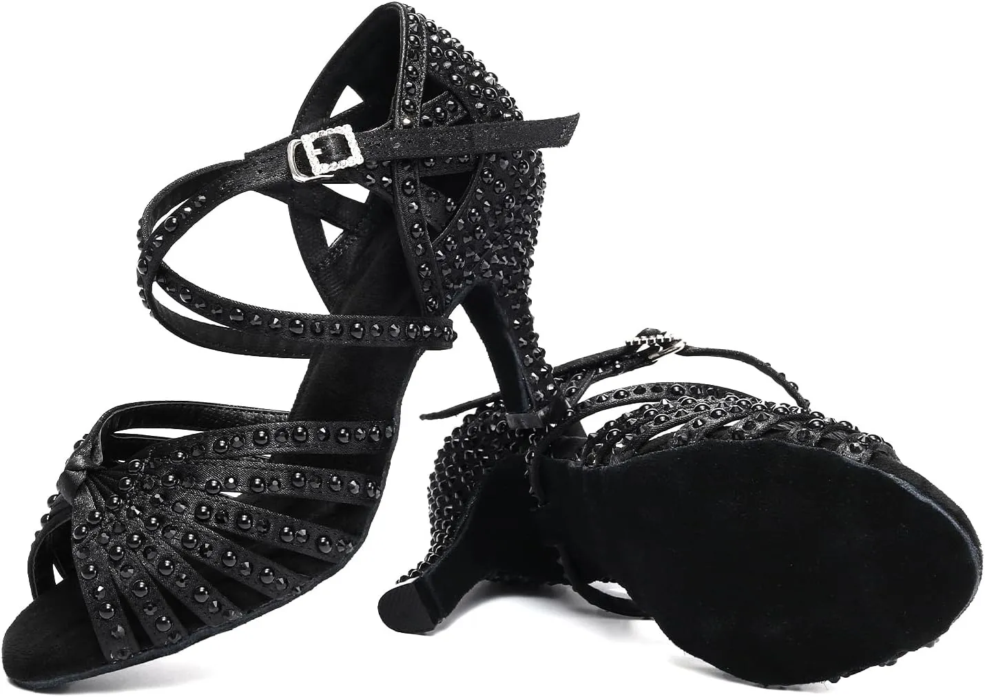 AOQUNFS Women's Rhinestones Latin Dance Shoes Ballroom Salsa Performance Professional Practice Dancing Shoes,Model L429
