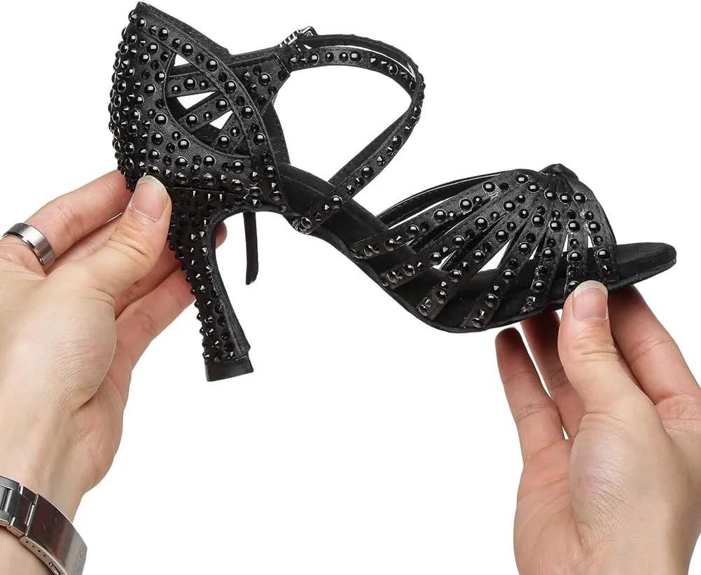 AOQUNFS Women's Rhinestones Latin Dance Shoes Ballroom Salsa Performance Professional Practice Dancing Shoes,Model L429
