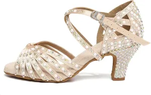 AOQUNFS Women's Rhinestones Latin Dance Shoes Ballroom Salsa Performance Professional Practice Dancing Shoes,Model L429