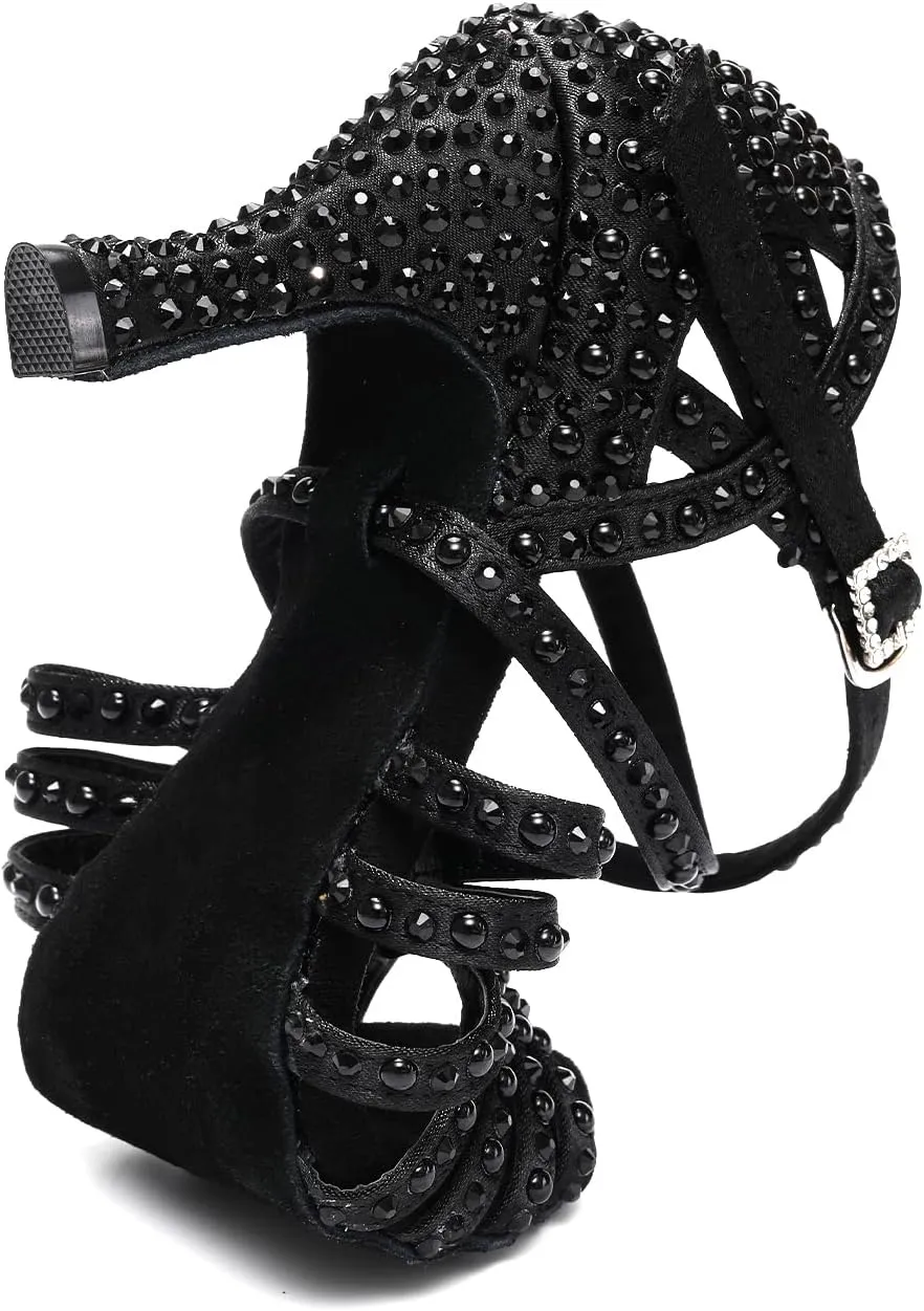 AOQUNFS Women's Rhinestones Latin Dance Shoes Ballroom Salsa Performance Professional Practice Dancing Shoes,Model L429