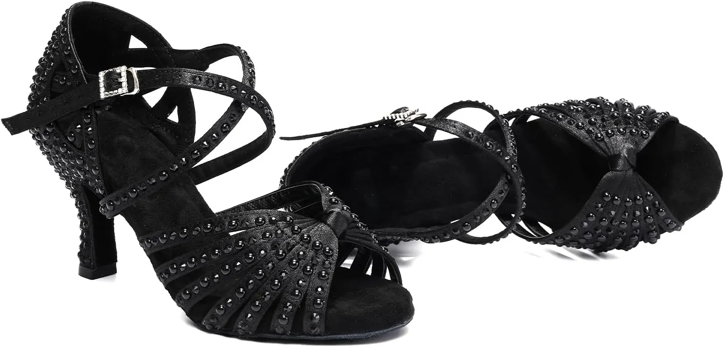 AOQUNFS Women's Rhinestones Latin Dance Shoes Ballroom Salsa Performance Professional Practice Dancing Shoes,Model L429