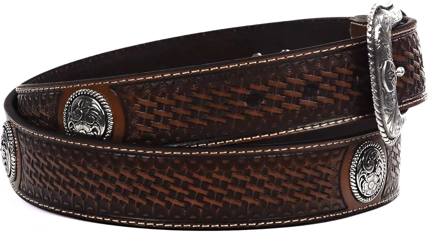ARIAT Men's Basket Stamp Circle Concho Belt