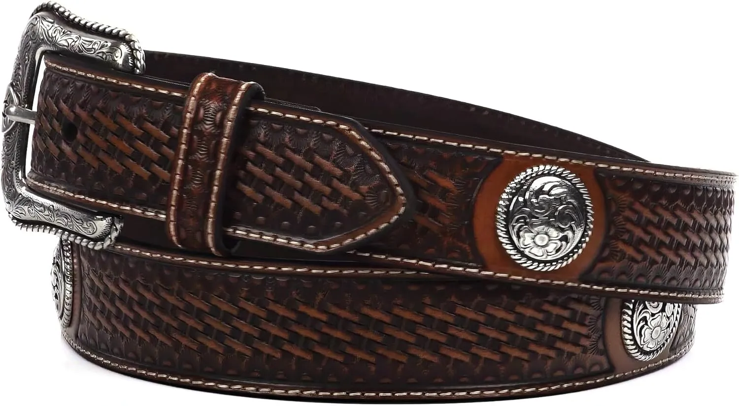 ARIAT Men's Basket Stamp Circle Concho Belt