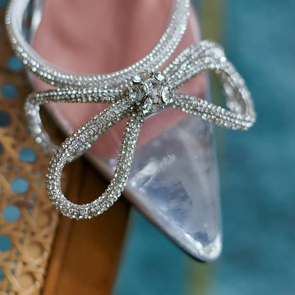 Arqa Rhinestone Bow Heels for Women Pointed Toe Crystal Ankle Strap Slingback Pumps Satin Stiletto High Heel Sandals Wedding Bridal Shoes