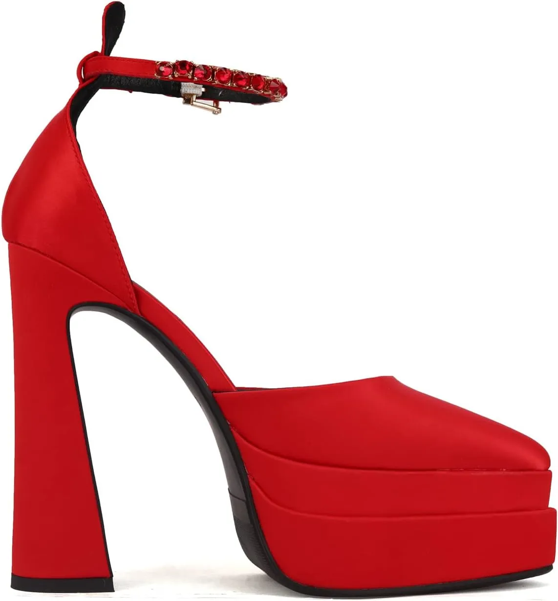 Arqa Women's Platform Heel Pumps Rhinestone Ankle Strap Pointed Toe High Heels Satin Silk Platforms Dress Wedding Shoes