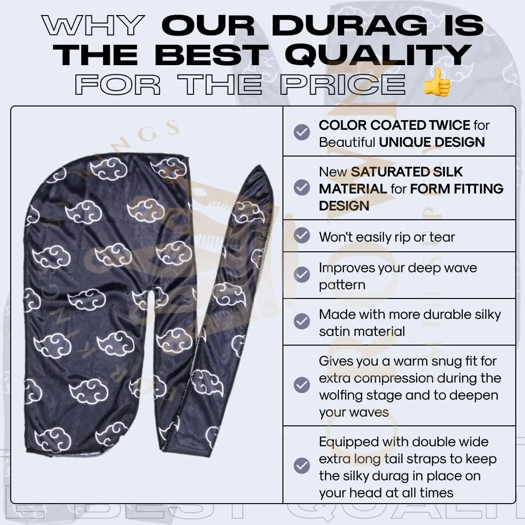 Art Silky Durag with Long Wide Tails - Satin Smooth Silk Fabric Durags for Comfort and Compression