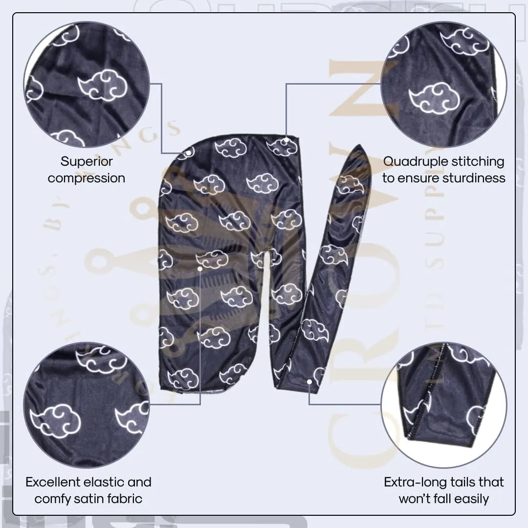 Art Silky Durag with Long Wide Tails - Satin Smooth Silk Fabric Durags for Comfort and Compression