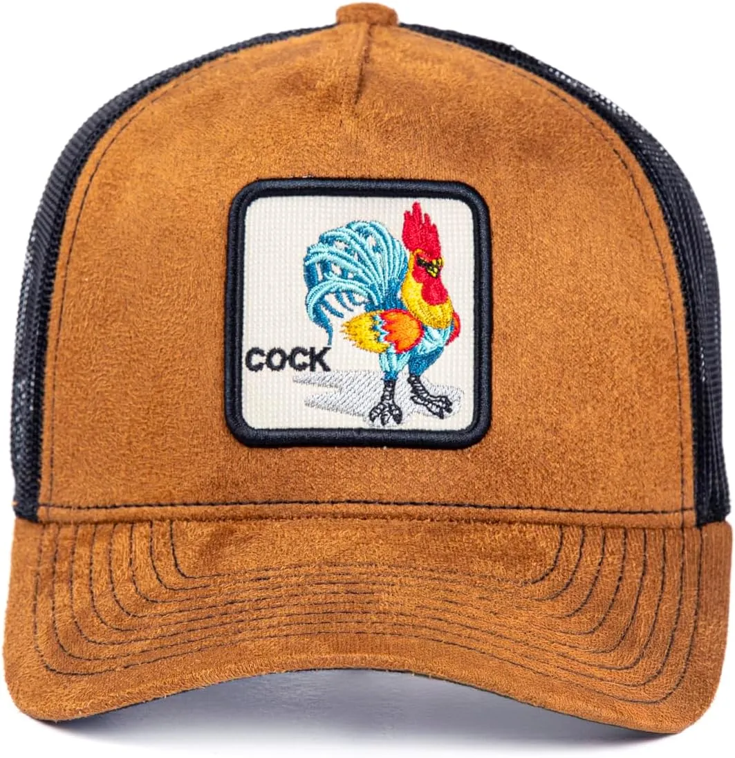 Ashen Fane Faux Suede Polyester Blend Animal Patch 5 Panel Classic Adjustable Mesh Back Trucker Hat