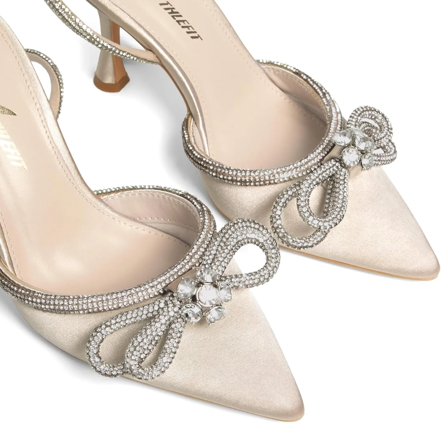 Athlefit Women's Rhinestone Bow Heels Ankle Strap Pointed Toe Stiletto Heeled Sandals Wedding Bridal Dress Pumps Shoes