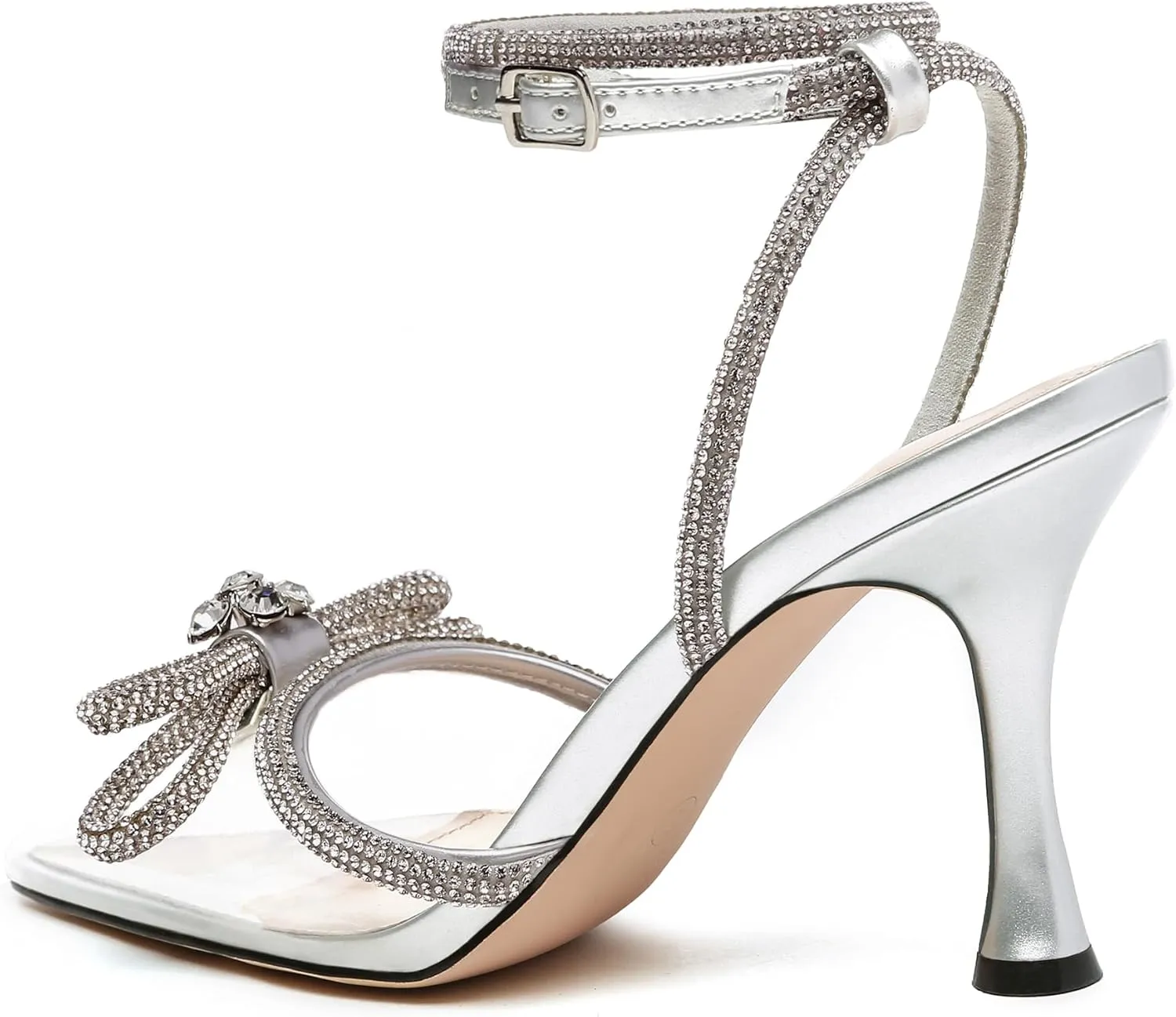 Athlefit Women's Rhinestone Bow Heels Ankle Strap Pointed Toe Stiletto Heeled Sandals Wedding Bridal Dress Pumps Shoes