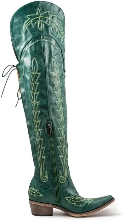 Atuelang Cowboy Boots for Women Thigh High Cowgirl Boots Wide Calf Western Embroidered Over The Knee Boots